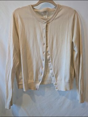 H&M Cream Pearl Button Lightweight Cardigan preppy coastal XL